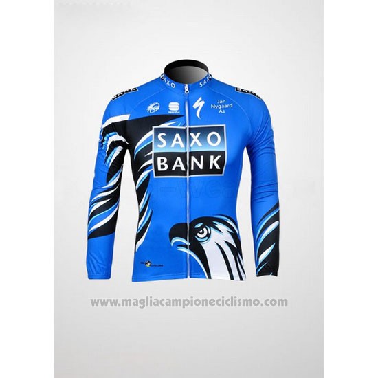 2012 Abbigliamento Ciclismo Saxo Bank Blu e Nero Manica Lunga e Salopette